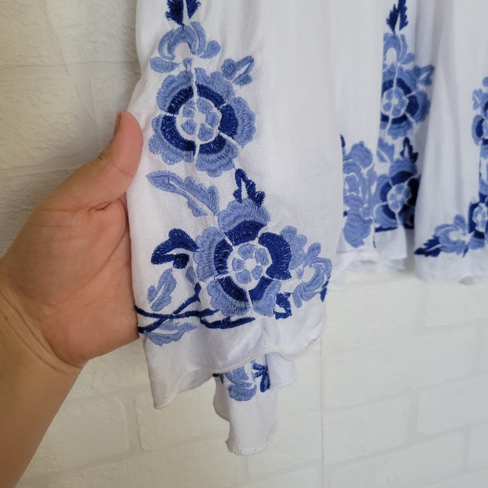 Free People White Dress with Blue Floral Accents - Picture 6 of 9